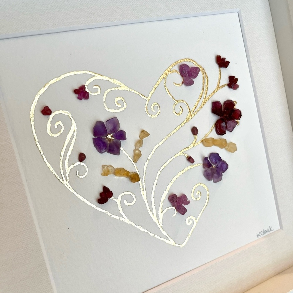 My Valentine ~ Framed Heart Art ~ Genuine Gemstones, Crystals